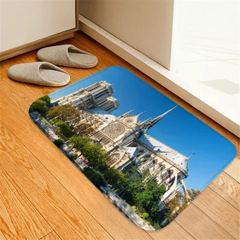 

Notre Dame de Paris Pattern Square Area Rug FLeece Kitchen Bathroom Bedroom 40~180CM Prayer Rugs Doormat Door Outside Entrance