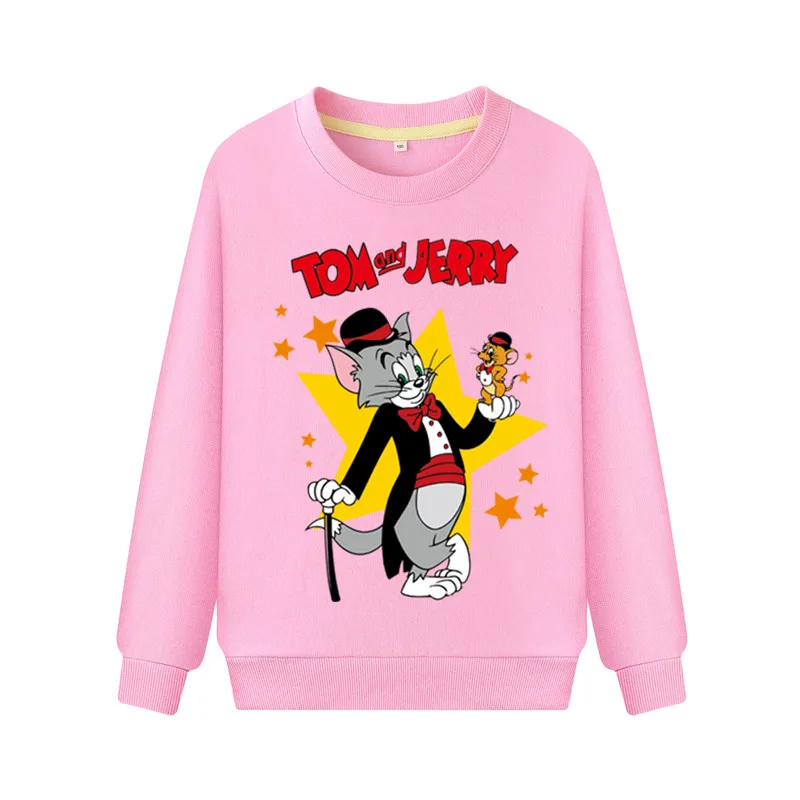 Детский пуловер с длинными рукавами; толстовки; детские весенние повседневные толстовки с капюшоном для улицы; толстовки с капюшоном с объемным принтом «Том и Джерри» для мальчиков; ZB054 - Цвет: Pink Sweatshirt