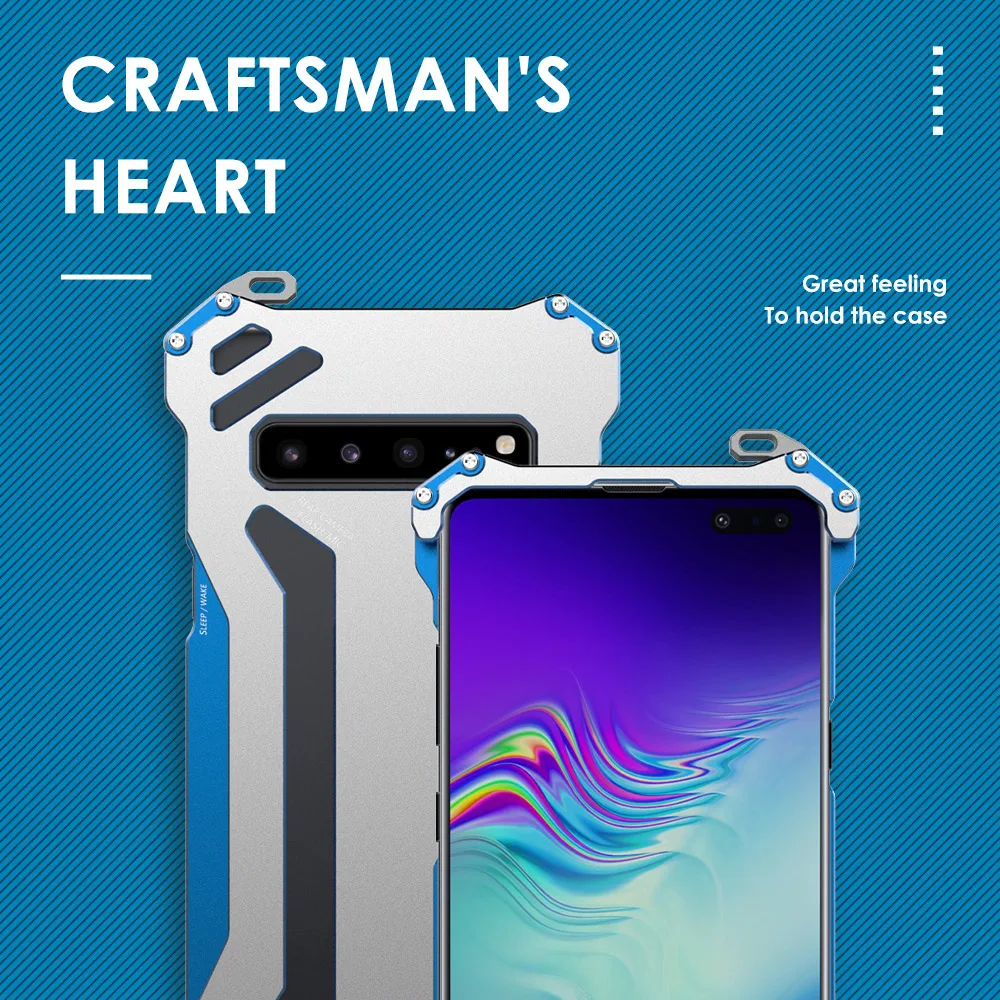 

R-JUST CNC Aircraft Aluminum Bumper Case for Samsung Galaxy S10 5G S10e S10 plusAnti-knock Shockproof Metal Frame Back Cover