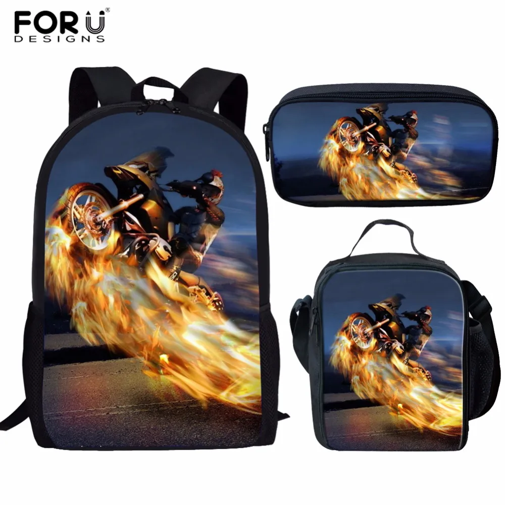 

FORUDESIGNS 3PCS/SET School Backpack Set Cool Motorcycle Schoolbag for boys Student Book Bag Teenager Backpack Mochila Intail
