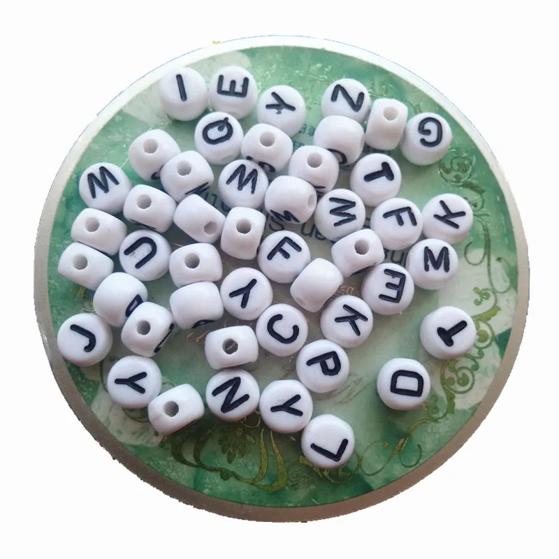 White With Black Printing Alphabet Letter Beads Diy Bracelet Acrylic