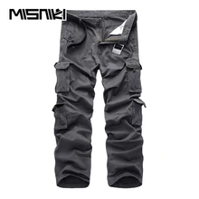 MISNIKI Brand 2018 Spring Autumn Casual Cargo Men Pants Cotton Workout Multi-Pocket Military Tactical Men Trousers Solid Color