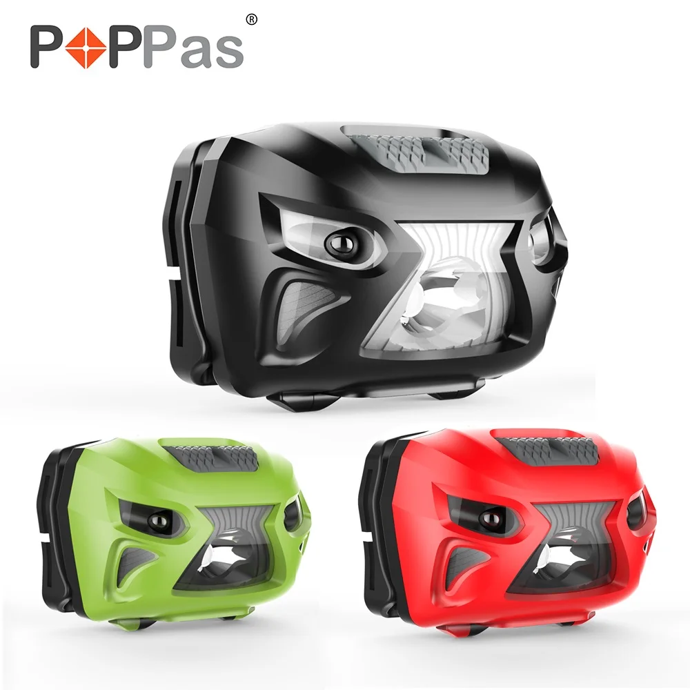 

POPPAS Micro USB Sensor HeadLamp XPG-2 LED chip Rechargeable Motion Bicycle Head RED GREEN BLACK 3 Colour Red light mode Outdoor
