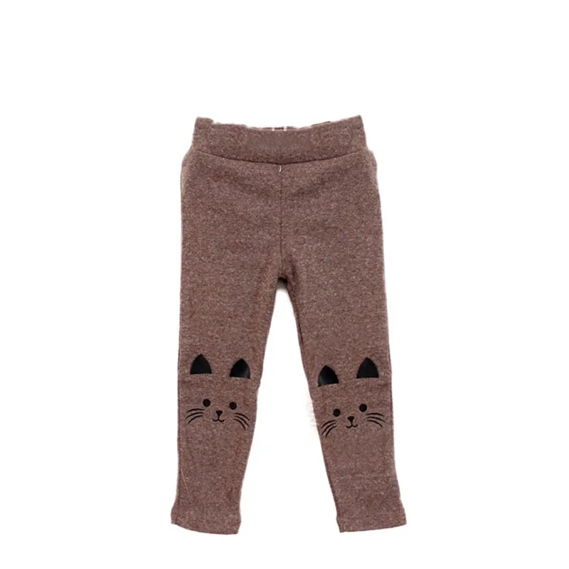Осенние детские для маленьких девочек штаны с изображением котенка, комплект одежды для новорожденного мальчика Теплые лосины-стрейч, брюки, одежда для малышей, От 2 до 7 лет - Цвет: Коричневый