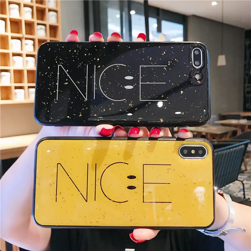 

Luxury Gold foil NICE smile case For Samsung Galaxy S9 S8 Plus Cover For Samsung Note 8 S9 note 9 S10 Plus S10e S10 Lite case