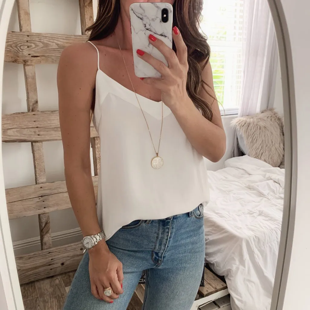 

Women's V-neck Camis vest backless female Summer Solid V-Neck fashion Casual Off Shouder ladies Top camisetas tirantes mujer
