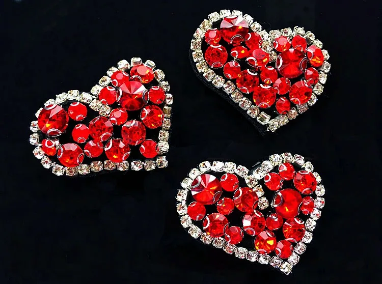 red heart 5pcs beaded patches embroidered fabric patch applique jacket