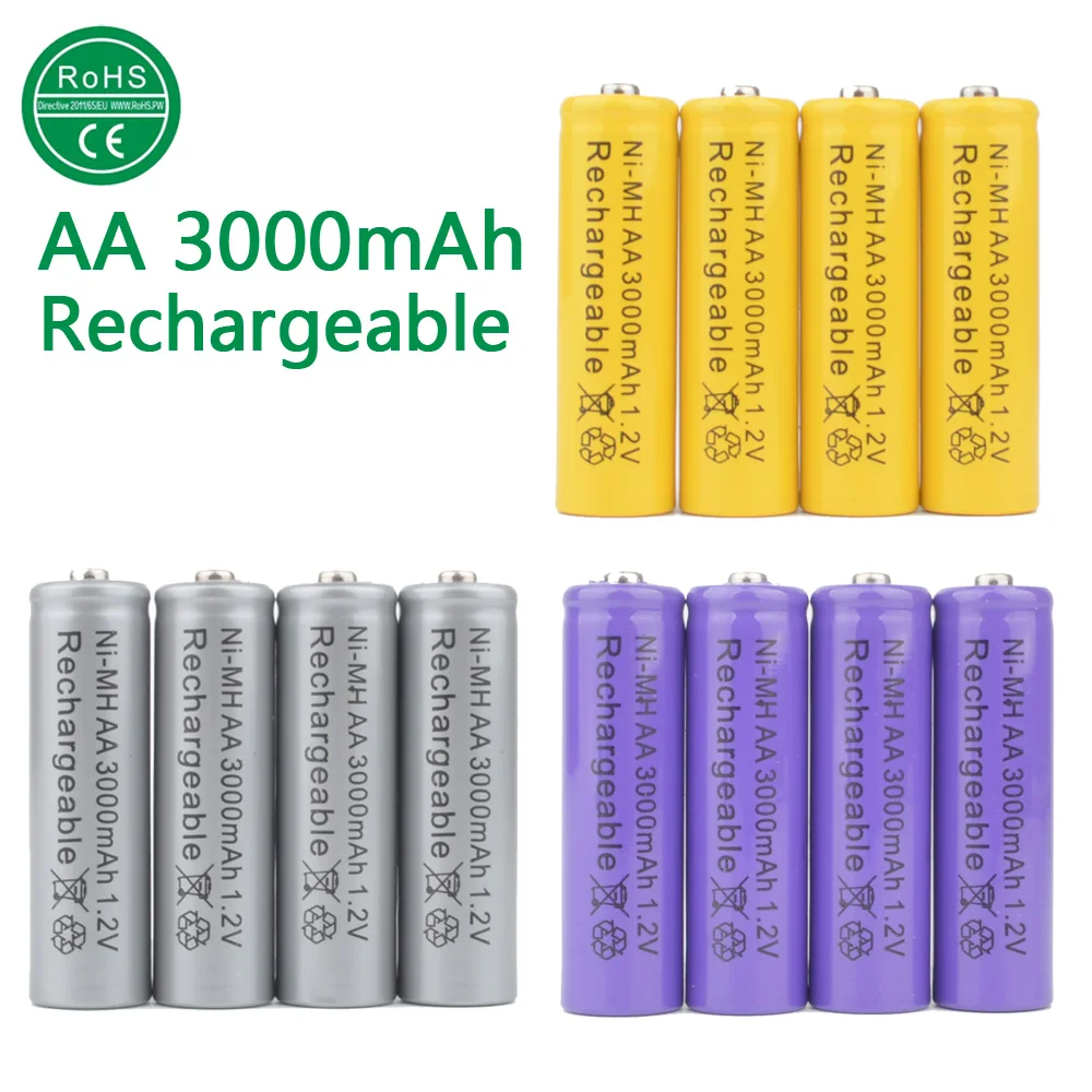 Colors 12 x AA 3000mAh 1.2V Quanlity Rechargeable Battery 2A 3000mAh NI