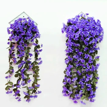 

Artificial Fake Flower Violet Decorative Hanging Basket Orchid Violet Wall Hanging Silk Vine Flower Home Party Decoration