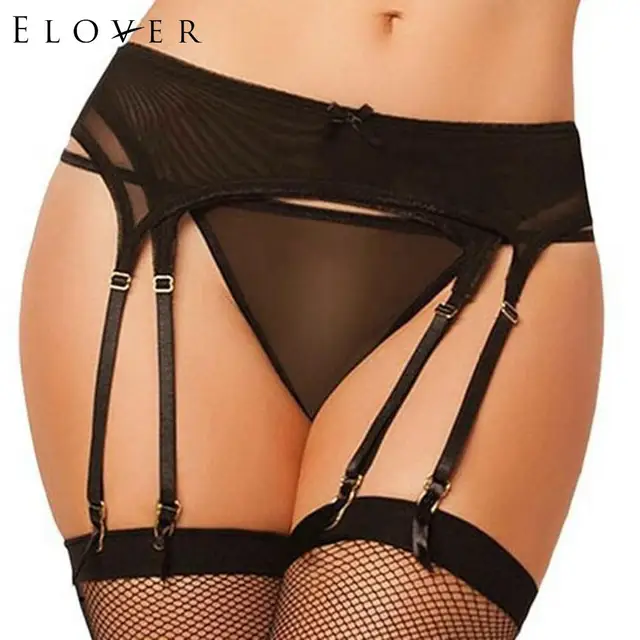 Best Price Elover Mesh Layered Sexy Lingerie Erotic Black with Belt G-string Women Garter Double Matching Casual Set  Bow Solid Sleepwear