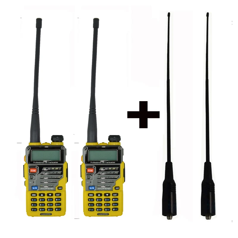 Цвет: желтый 2 шт./компл. BaoFeng UV 5RE UV-5RE иди и болтай Walkie Talkie двухстороннее радио UV5RE радио 136-174 МГц& 400-520 МГц+ мягкая длинная антенна 771 - Цвет: Цвет: желтый