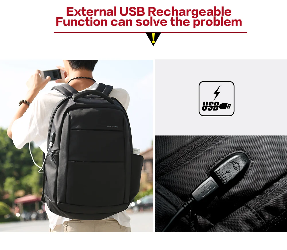 Kingsons школьный рюкзак с функцией внешней зарядки USB, Противоугонный рюкзак для мальчиков и девочек, Женская дорожная сумка 15,6 дюйма