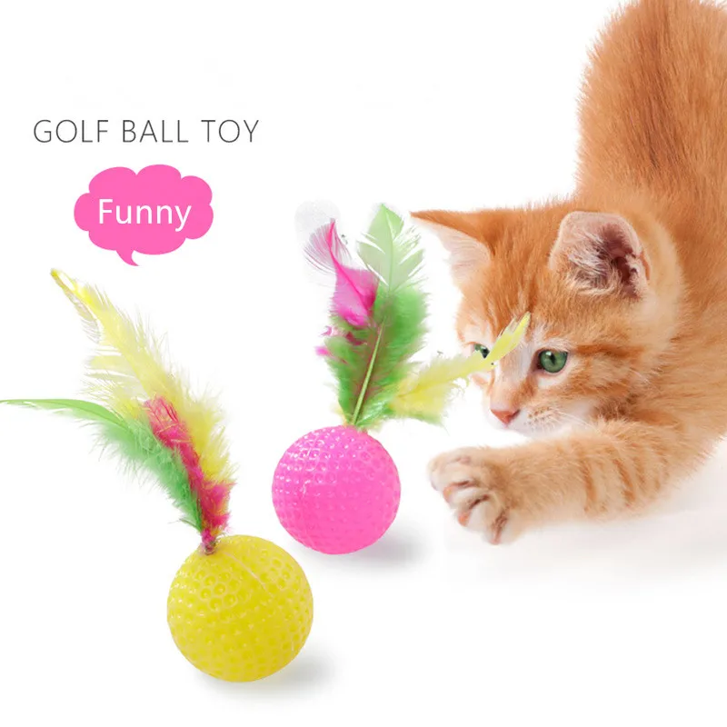 

Pet Cat Golf Ball Funny Toy for Kitten Pet Balls Toys Cats Dogs Playing Fun Ball with Colorful Feather Cat Favors Random Color