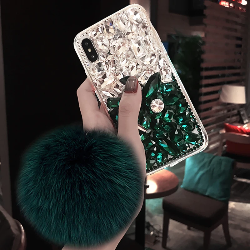 

Luxury Bling Crystal Rhinestone With Fur Ball Tassel Case Cover For Huawei P8 P9 P10 P20 P30 PLUS Lite Mate 10 20 Pro Phone Case