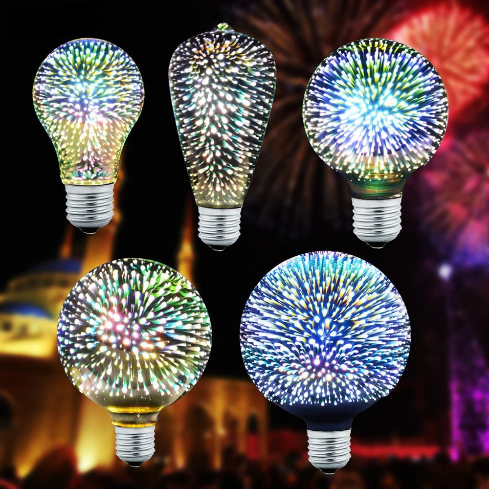 

3D Fireworks LED Bulb E27 G95/A60/ST64 Vintage Edison Night Light Star Colorful Bombillas For Home Decoration Christmas Lamparas