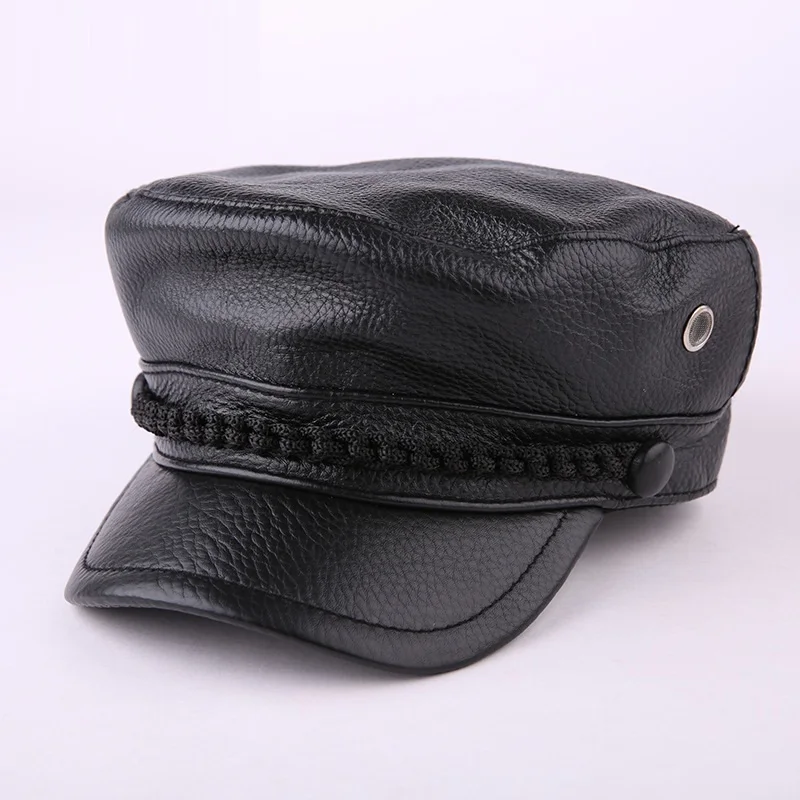 Girls Genuine Leather Hat Female Baseball Cap Motorcyle Driving Cap