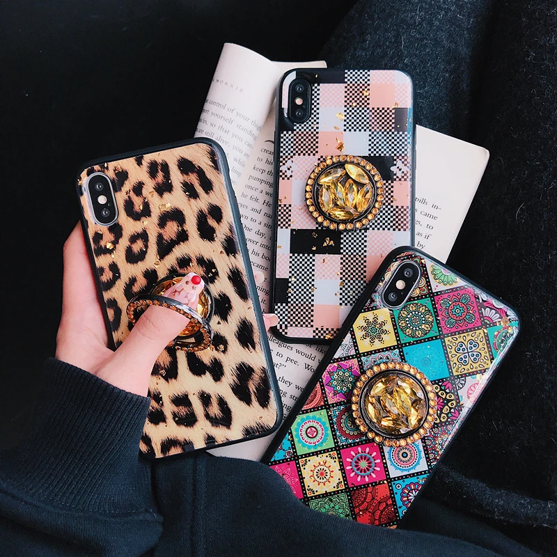 

Luxury Marble Square Glitter Silicone phone case for iphone 7 8 plus 6S X XR XS MAX for samsung S8 S9 Note 3D Diamond ring stand