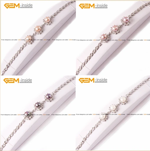 9-10mm Cultured Pearl Bracelet With Sun Flower Fra...
