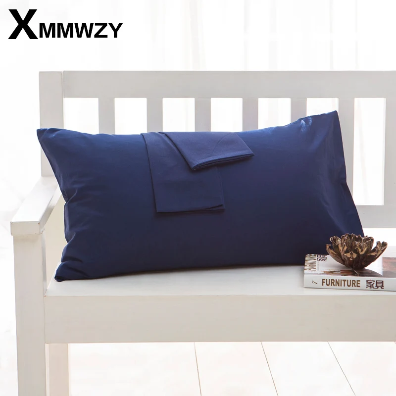 New 2Pcs Navy Blue Pillow Case Rectangle Solid Color Bedclothes 100