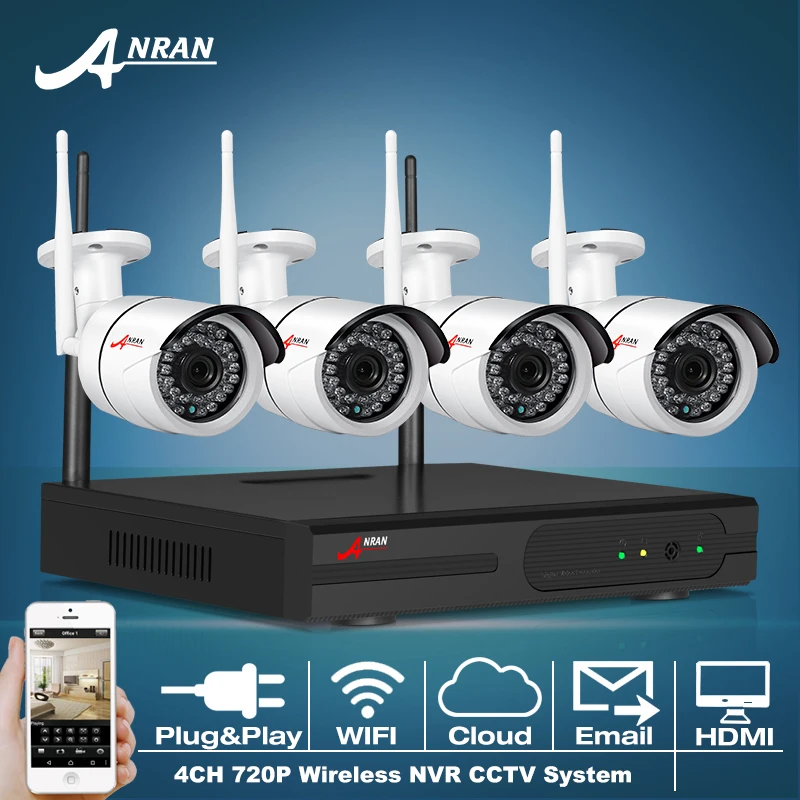 P2P 4CH Wireless NVR CCTV System 720P IP Camera WIFI Outdoor IR Night Vision 4pcs Home Security Camera Surveillance Kit & APP