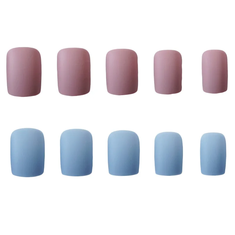 24 шт поддельные ногти розовый синий матовый прыжок искусственный Французский несколько цветов заостренные Свадебные накладные ногти самоклеющиеся наклейки