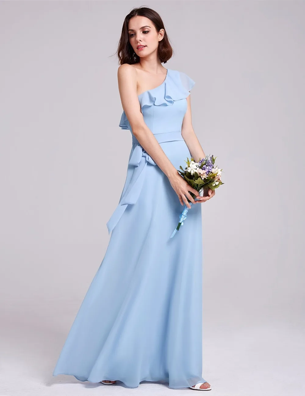 Ever Pretty для женщин элегантные пикантные длинные платья подружки невесты Весна шифон трапециевидной формы синий Формальные Свадебная