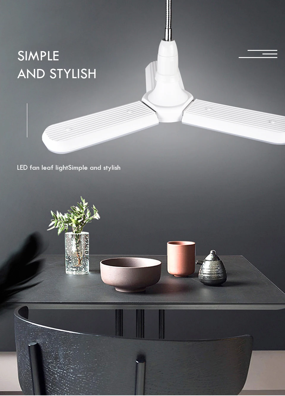 EeeToo Modern Ceiling Pendant Lamps Fan Blade LED Bulb 30W 45W Pendant Light Industrial E27B22 LED Light Bulb for Bedroom Home (1)