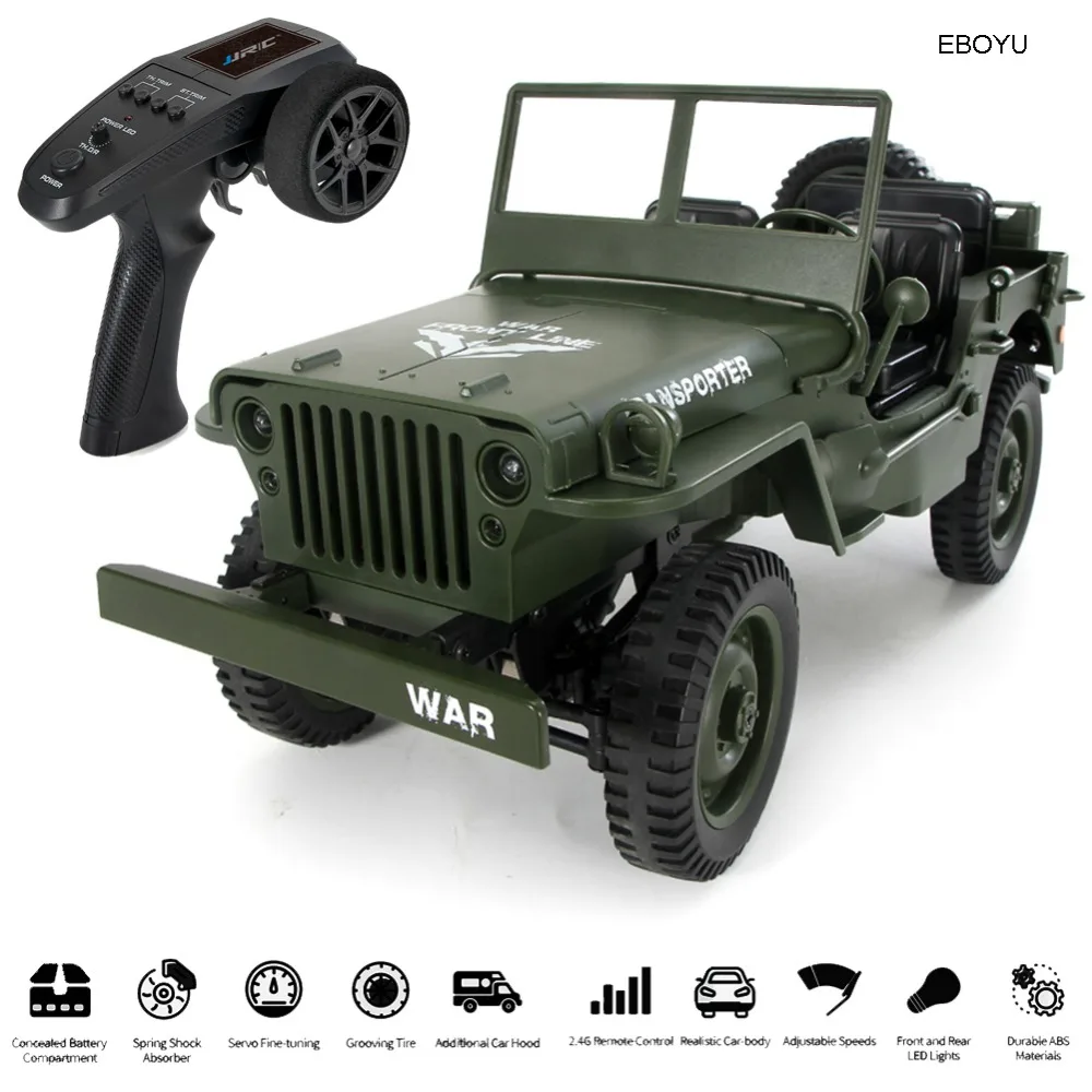 JJRC Q65 1/10 военный RC Jeep 2,4G Полный масштаб пропорции 4WD 15 км/ч военный RC автомобиль внедорожный багги автомобиль со Световые индикаторы RTR