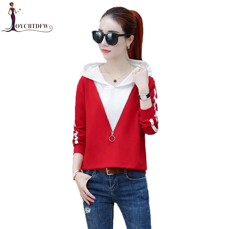 Hoodie Women 2019 Spring New Fashion Casual Long-Sleeved Hoodie Loose Thin Simulate Two-Piece Tops Stitching Women Hoodie TTT050