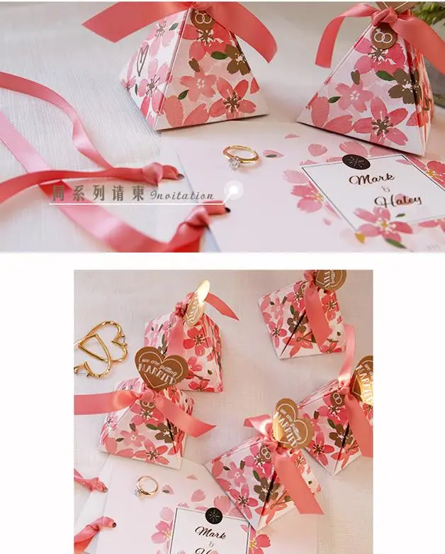 Multi-color Creative Sakura Triangular Pyramid Candy Box Wedding Favors and Gifts Box Party Supplies Paper Gift Chocolate Box (7)