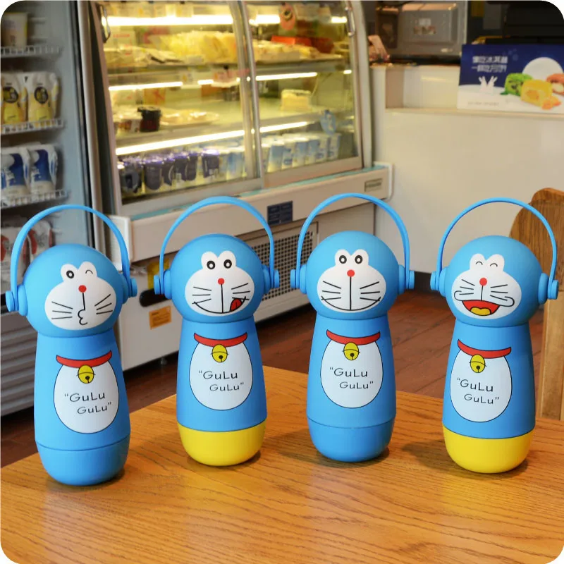 2016 Cute Original Doraemon Thermos 3D Cartoon Cat Stainless Steel Mighty Mug Vacuum Flask Christmas Gift