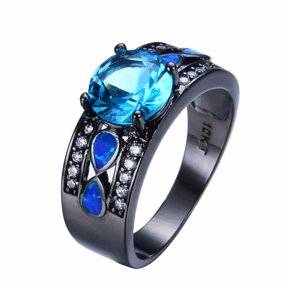 Круглые AAA Кристальные черные позолоченные обручальные кольца Синий огненный опал кольца для женщин модные ювелирные изделия подарки