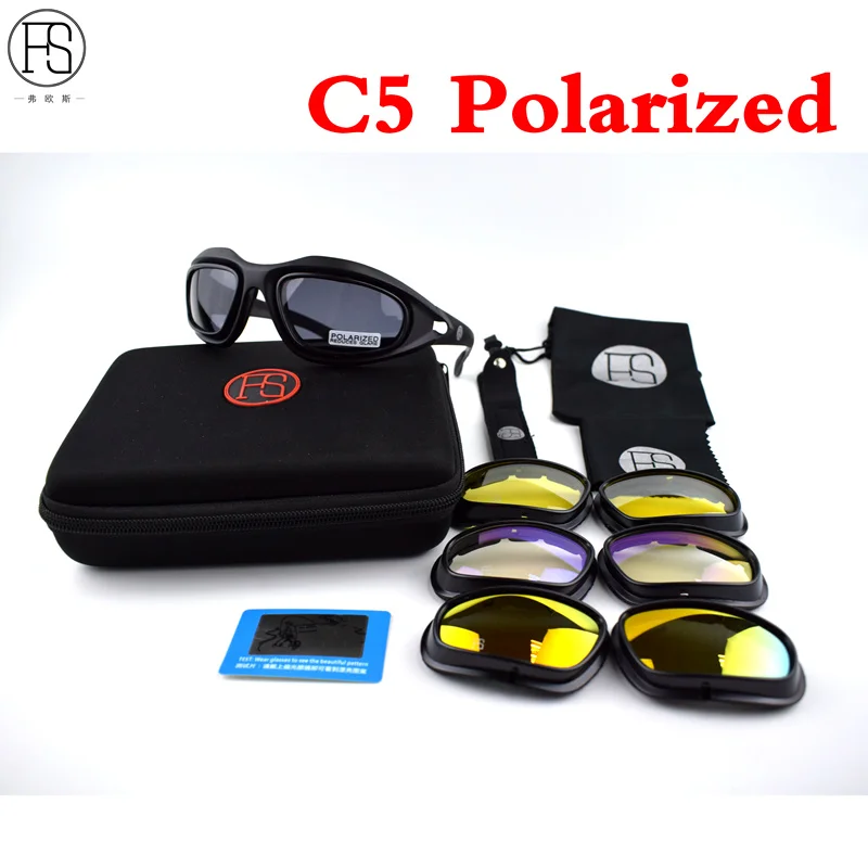 X7 C5 военные очки пуленепробиваемые армейские поляризованные солнцезащитные очки с 4 линзами для велоспорта, стрельбы, страйкбола, очки для мотоцикла - Цвет: C5 Polarized