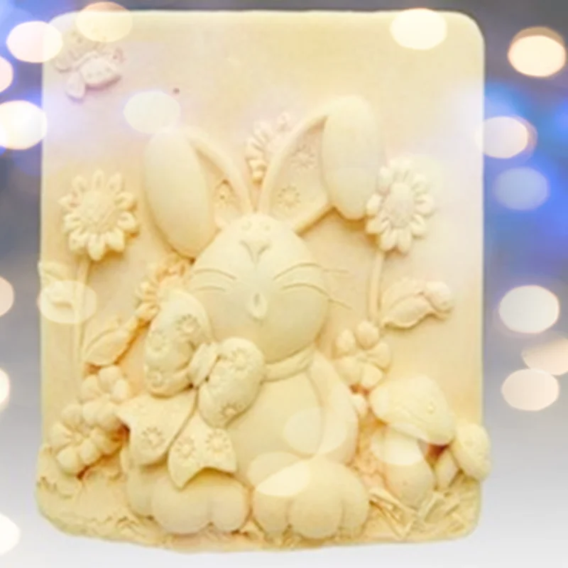 

Manual Soap Making Tool Square Soap Mold Lovely Rabbit Flower Pattern Silicone Soap Mold