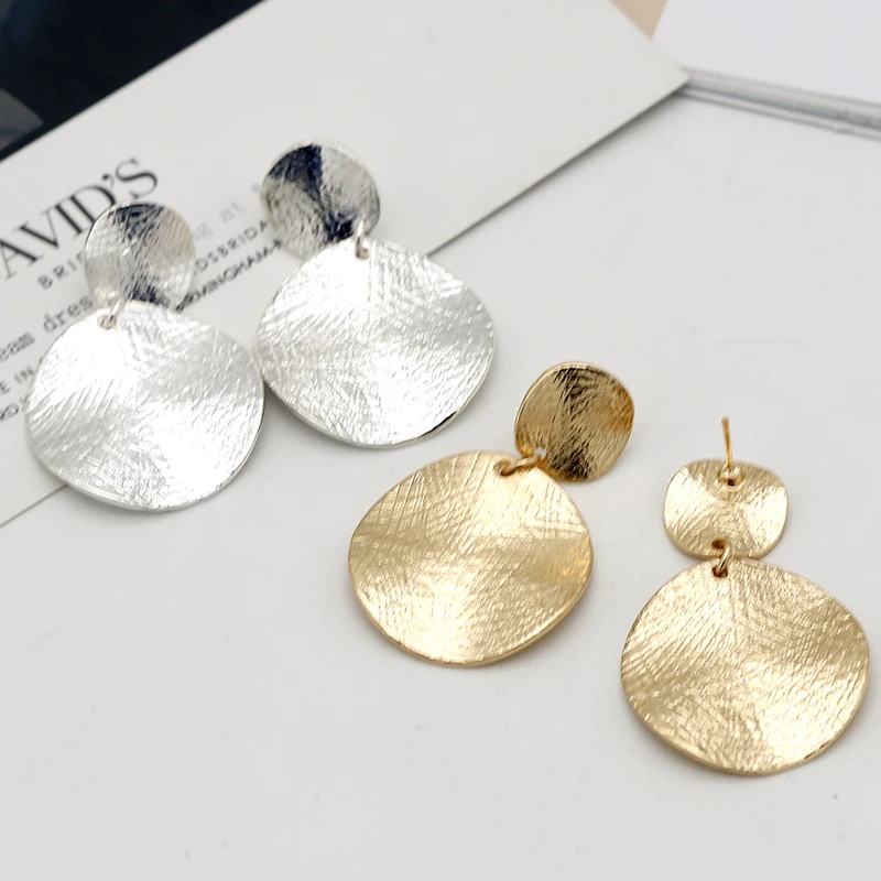 

Flashbuy Gold Silver Alloy Drop Earrings For Women Fashion Jewelry Double Round Brushed Dangle Earring Trend Accessories