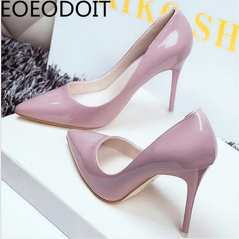 10CM 7CM 4CM High Heel Pumps Shoes Women Pointed Toe Sexy Leather Party Shoes Lady Shallow