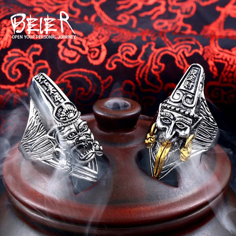 

BEIER Fine carving Stainless steel Black & White Impermanence for Men Gold Retro Vintage Finger Male Chinese myth Ring BR8-570