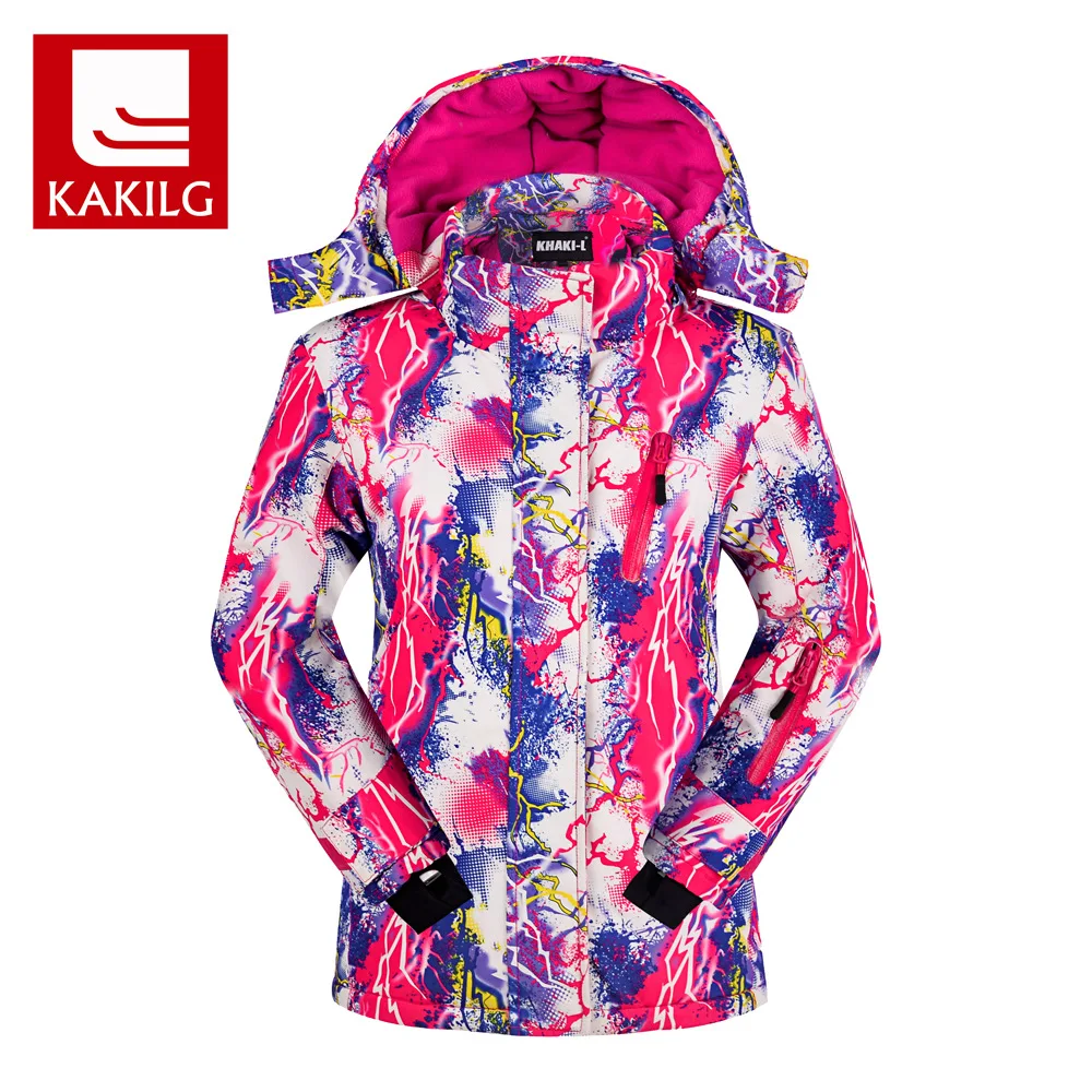 KAKILG de invierno al aire libre de las niñas chaquetas de esquí niños impermeable chaquetas de esquí de los niños a prueba de viento cálido con capucha Snowboarding deportes abrigo