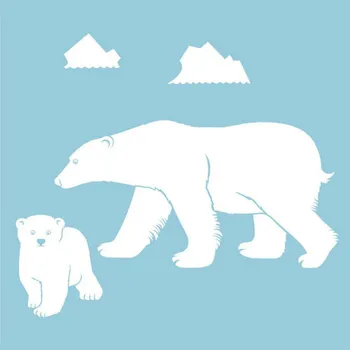 

Polar Bear Iceberg Vinyl Wall Stickers Removable Wall Art Decal Arctic Bear Mother Cub 3D Animal Door Decor House Decoration
