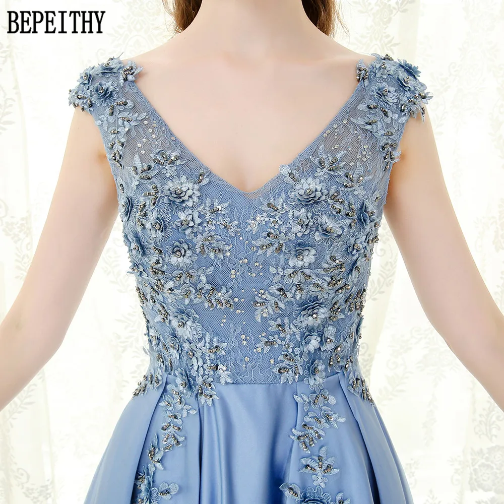 7    BEPEITHY Vestido De Festa Elegant A-Line Satin V-Neck Beads Appliques Evening Dress Party Long Prom Gown 2017 (4)