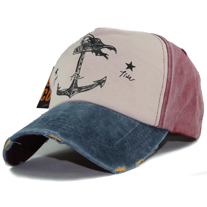 

Tear Ripped Baseball Caps Anchor Pattern Printed Snapback Hats Cotton Vintage Pirate Ship Hats For Men Women Sunscreen Cap YY112