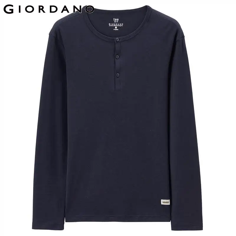 Giordano/мужская футболка однотонная хлопковая с длинным рукавом и круглым вырезом