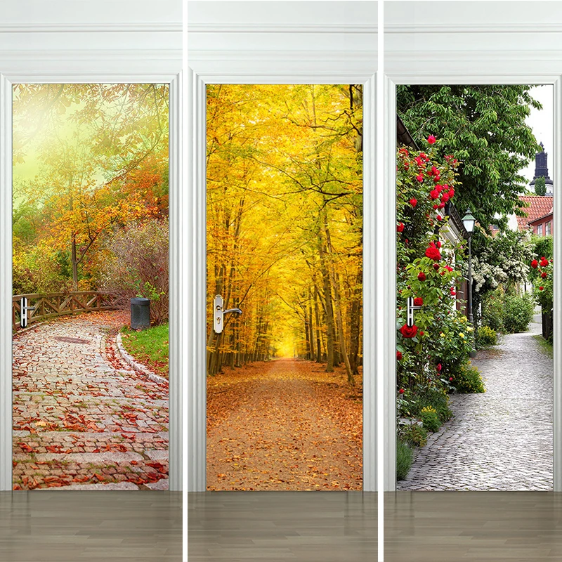 3D Door Stickers 2pcs/set 200*77cm Decals Self AdhesivePoster PVC Waterproof Wall Sticker for Bedroom Hotel Saloon Home Decor
