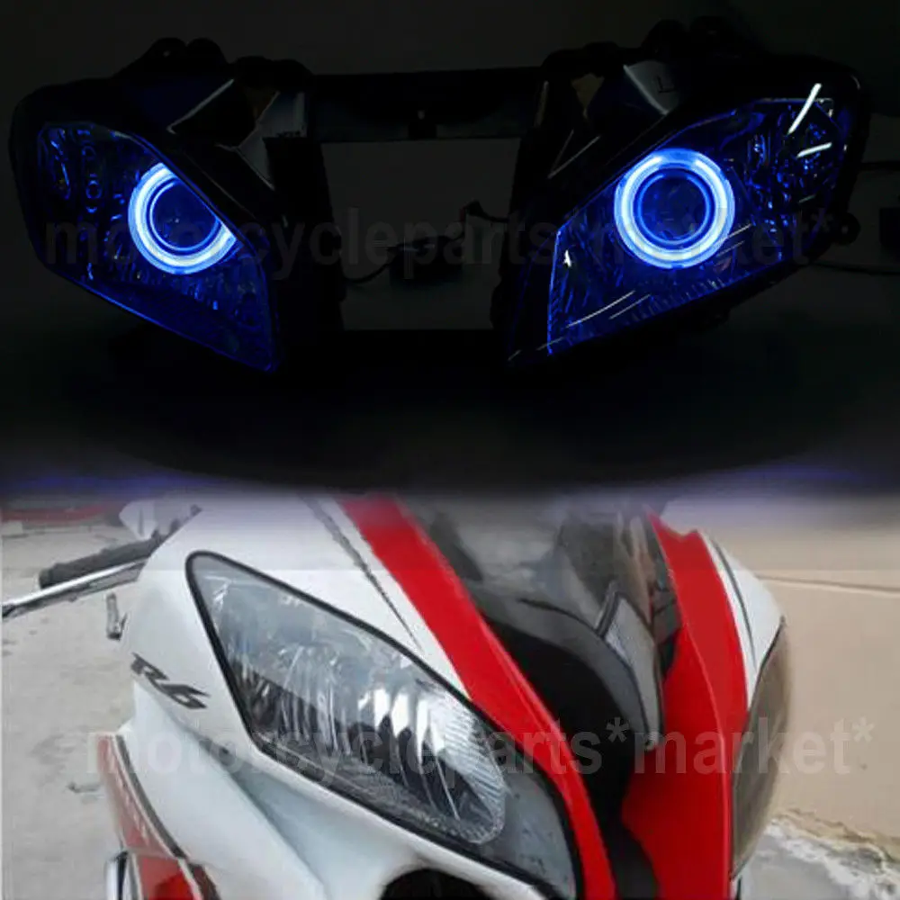 Мотоцикл 35 Вт HID Белый Ангел синий Демон глаза проектор фары HID Hi/Lo луч подходит для Yamaha YZF R6 2008