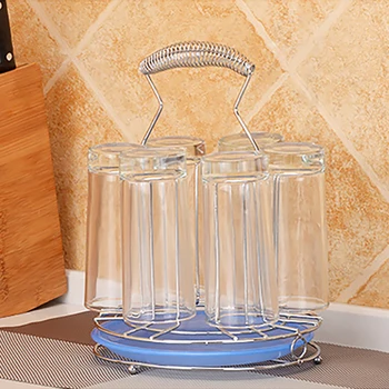

10.23 inch Kitchen Glass Cup Storage Holder Tea Coffee Mug Tree Rack Hold 6 cups Chromed Mug Stand Organizer with Plastic Tray