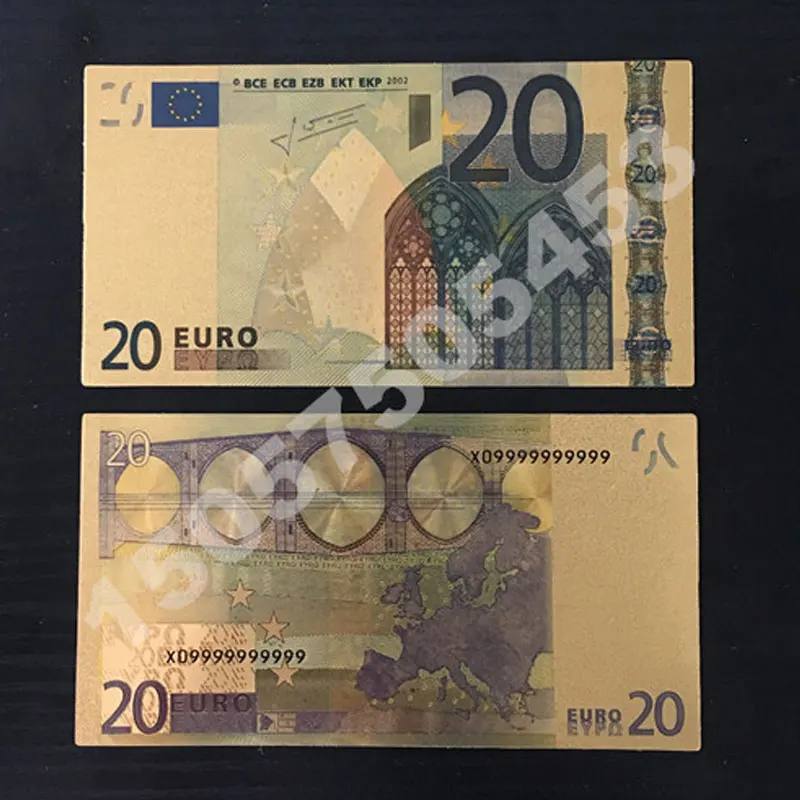 

10pcs Patriotism Souvenir Bills 24k Gold Banknote Euro Currency 20 Euro Replica Gold Plated Banknote Money Collection