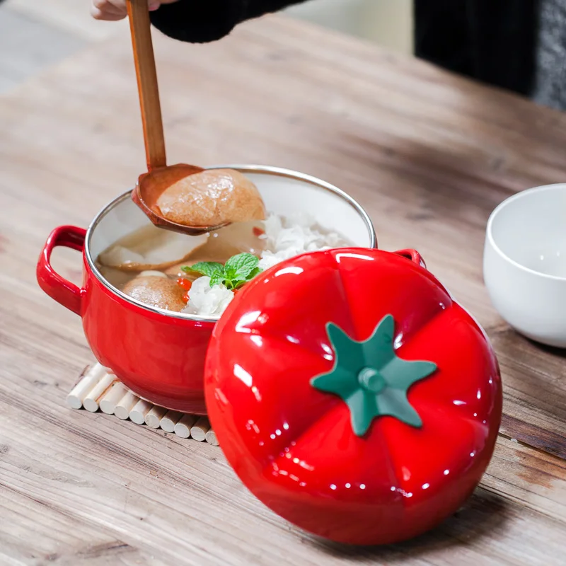 Tomato shape pot thickened porcelain enamel milk pot creative gift baby