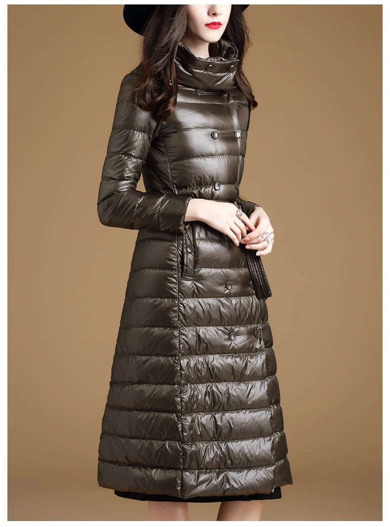 Супер легкий Для женщин Подпушка куртка европейские женские пальто утка Подпушка модные длинные пальто Стенд воротник Для женщин Подпушка