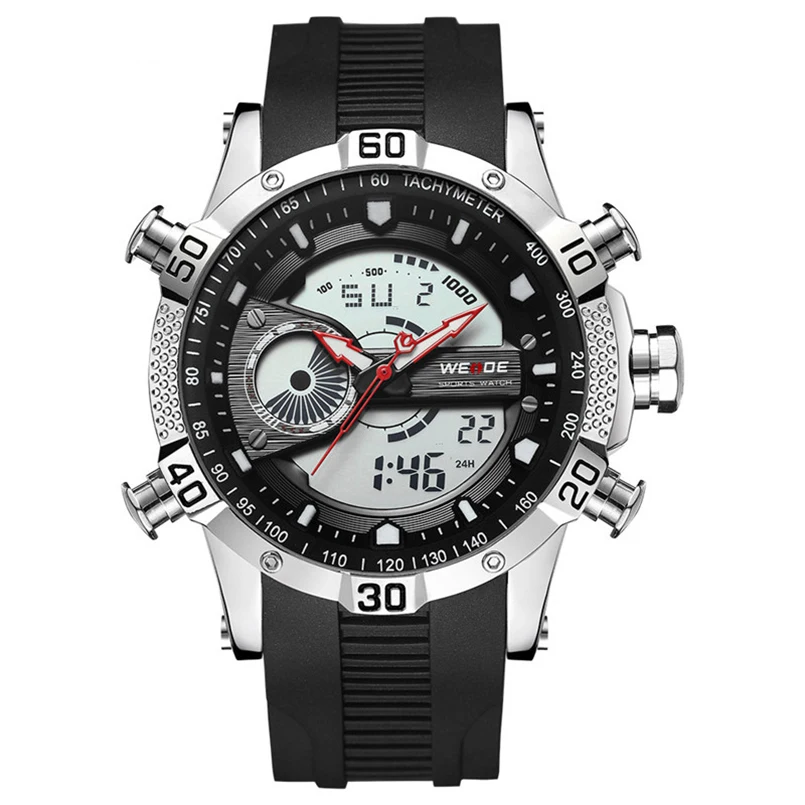 

WEIDE Sport Quartz Movement Analog LCD Digital Dual Display Back Light Alarm Waterproof Silicone Strap Buckle Men's Wristwatches