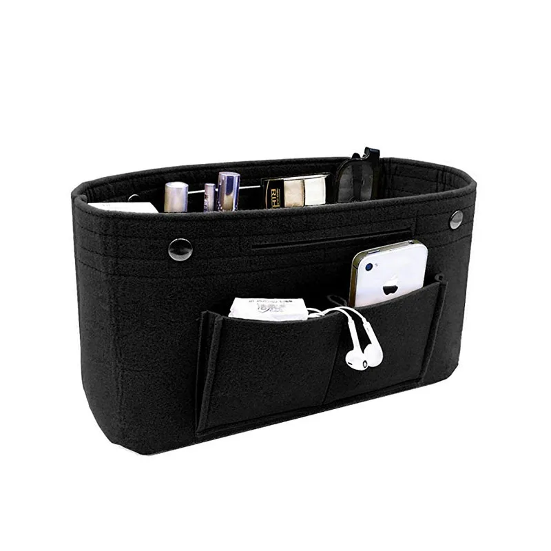 Makeup Storage Organizer,Felt Cloth Insert Cosmetic Bag Multi-pockets Fits in Handbag Cosmetic Toiletry Bag for Travel Organizer